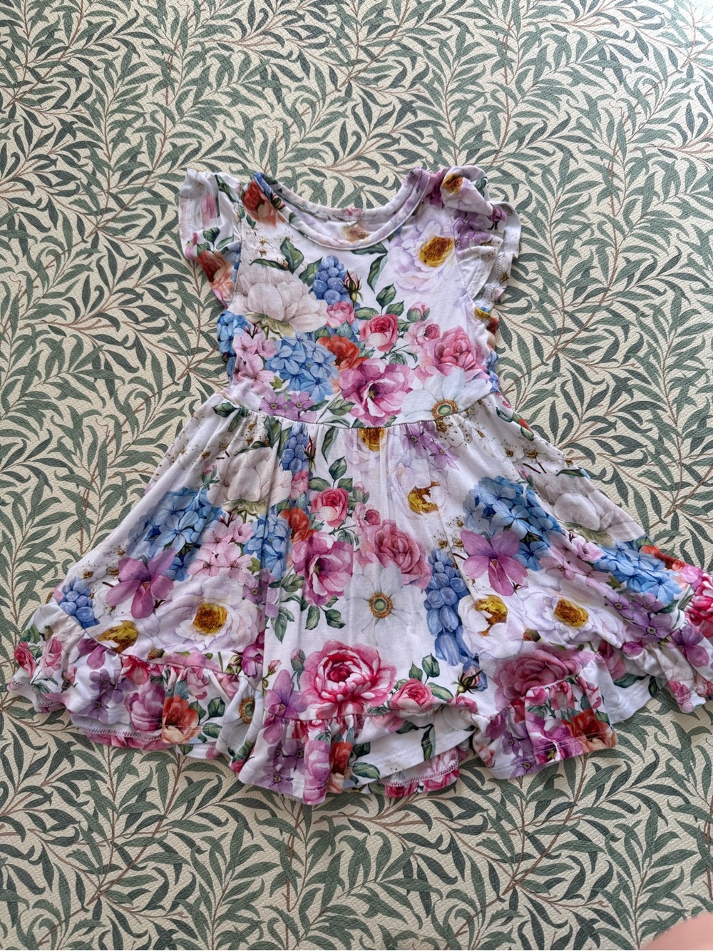 Posh Peanut Two Dress Bundle 2T - White Multi Floral Ruffle and Poppy Dress